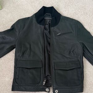 True Religion Jeans Black Leather Bomber Jacket